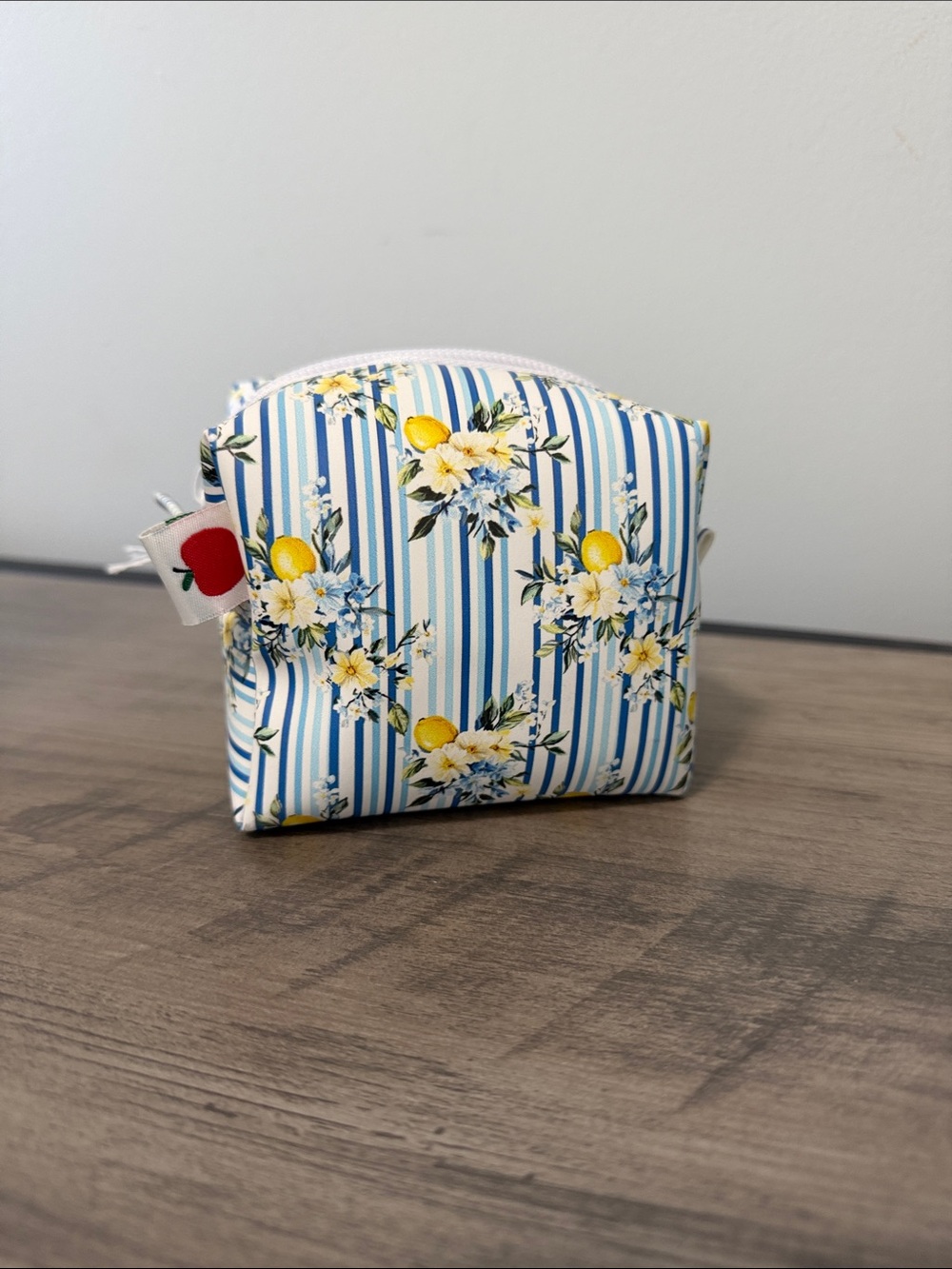 New leather Blue Striped Lemon Floral Cosmetic Pouch